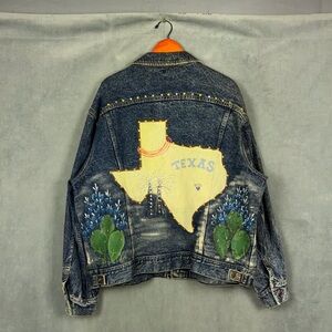 Vintage Lee Riders Denim Jacket Mens Size 2XL Texas Bedias Hand Painted Art RARE